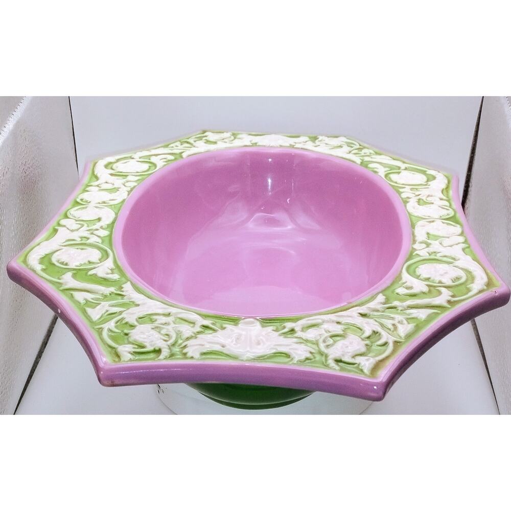 Vintage Czechoslovakia Art Deco Ceramic Bowl Pink Green Console Dish